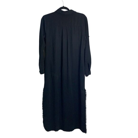 Cloth & Stone Midi Shirt Dress Frayed Hem Pockets Button Up Long Sleeve Black S - Picture 9 of 15